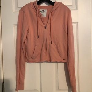 Pink hollister zip up sweatshirt
